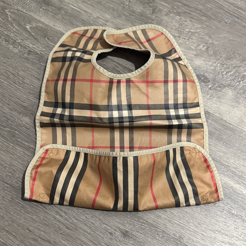 Burberry Tan and Black Checkered Baby Bib